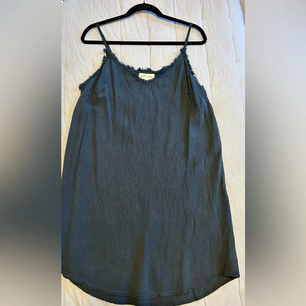 Bella Dahl Dorina Spaghetti Strap Frayed Trim Mini Dress - Navy SZ L - Picture 5 of 5